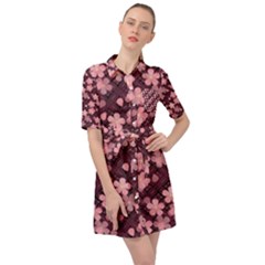 Cherry Blossoms Japanese Belted Shirt Dress