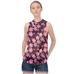 Cherry Blossoms Japanese High Neck Satin Top