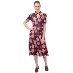 Cherry Blossoms Japanese Keyhole Neckline Chiffon Dress