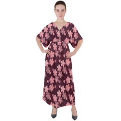 Cherry Blossoms Japanese V-neck Boho Style Maxi Dress