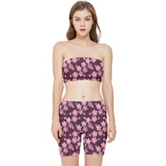 Cherry Blossoms Japanese Stretch Shorts And Tube Top Set