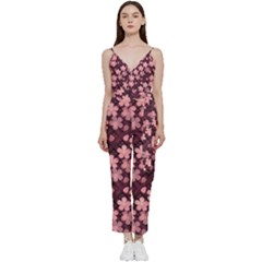 Cherry Blossoms Japanese V-neck Camisole Jumpsuit