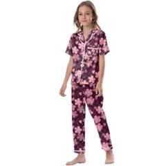 Cherry Blossoms Japanese Kids  Satin Short Sleeve Pajamas Set