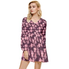 Cherry Blossoms Japanese Tiered Long Sleeve Mini Dress