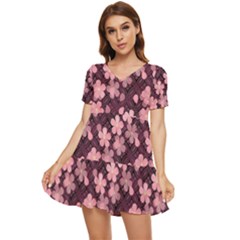 Cherry Blossoms Japanese Tiered Short Sleeve Babydoll Dress