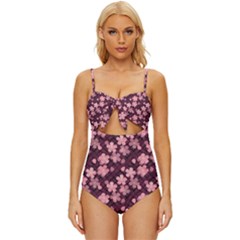 Cherry Blossoms Japanese Knot Front One-piece Swimsuit