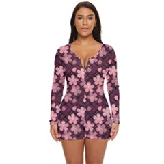 Cherry Blossoms Japanese Long Sleeve Boyleg Swimsuit