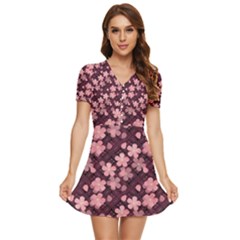 Cherry Blossoms Japanese V-neck High Waist Chiffon Mini Dress