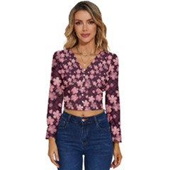 Cherry Blossoms Japanese Long Sleeve V-neck Top