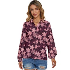 Cherry Blossoms Japanese Women s Long Sleeve Button Up Shirt