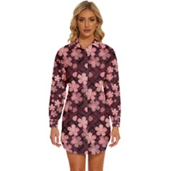 Cherry Blossoms Japanese Womens Long Sleeve Shirt Dress