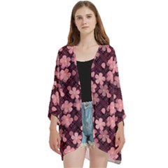 Cherry Blossoms Japanese Open Front 3/4 Sleeve Batwing Chiffon Cardigan Kimono