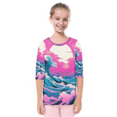 Waves Mountains Sky Kids  Quarter Sleeve Raglan T-shirt