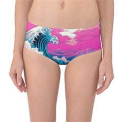 Waves Mountains Sky Mid-waist Bikini Bottoms