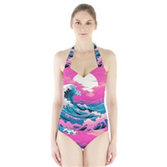 Waves Mountains Sky Halter Swimsuit