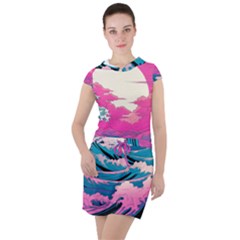 Waves Mountains Sky Drawstring Hooded Dress