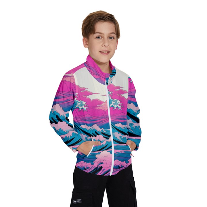 Waves Mountains Sky Kids  Windbreaker