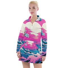 Waves Mountains Sky Women s Long Sleeve Casual Dress