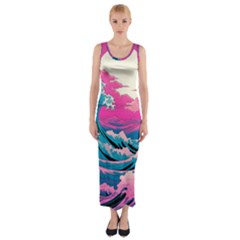 Waves Mountains Sky Fitted Maxi Dress