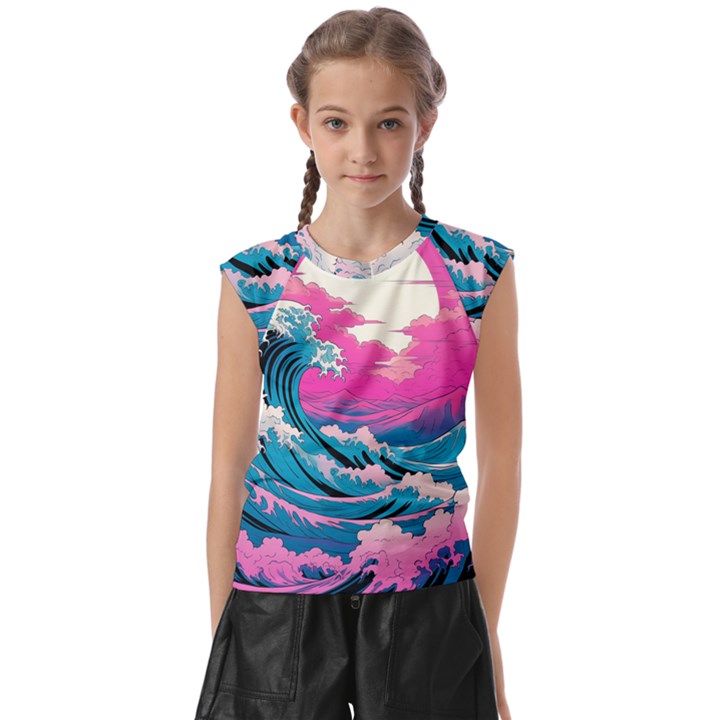 Waves Mountains Sky Kids  Raglan Cap Sleeve T-Shirt