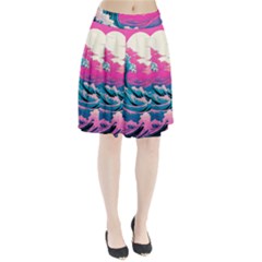 Waves Mountains Sky Pleated Skirt