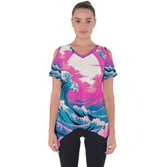 Waves Mountains Sky Cut Out Side Drop T-shirt