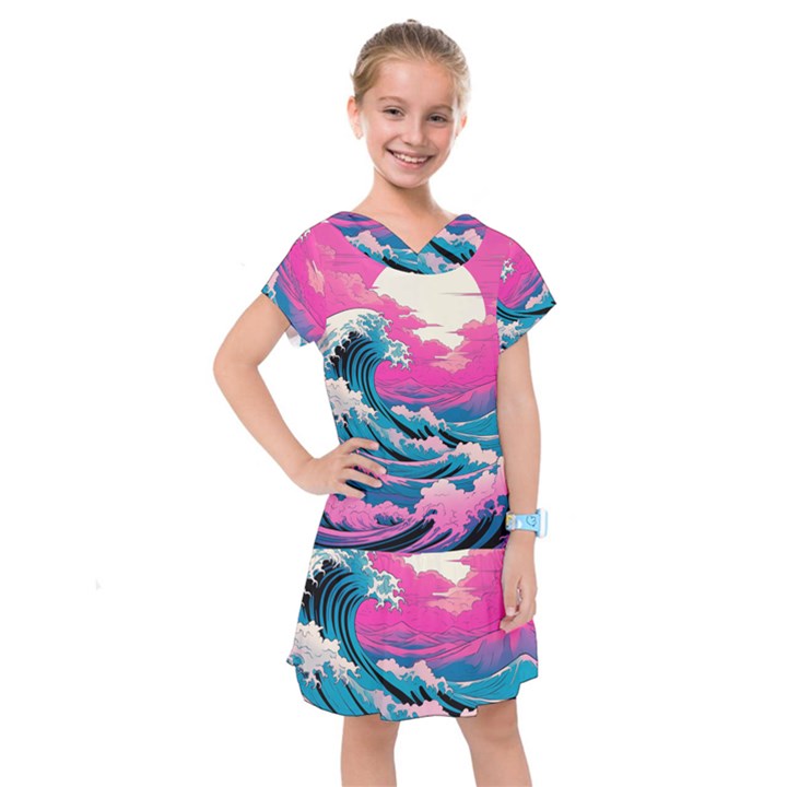 Waves Mountains Sky Kids  Drop Waist Dress