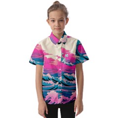 Waves Mountains Sky Kids  Short Sleeve Shirt