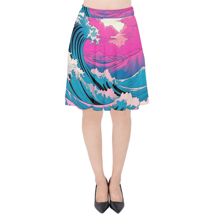 Waves Mountains Sky Velvet High Waist Skirt