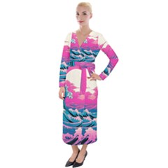 Waves Mountains Sky Velvet Maxi Wrap Dress