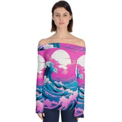 Waves Mountains Sky Off Shoulder Long Sleeve Top