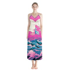 Waves Mountains Sky Button Up Chiffon Maxi Dress