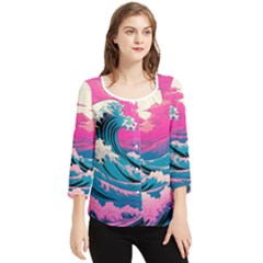 Waves Mountains Sky Chiffon Quarter Sleeve Blouse