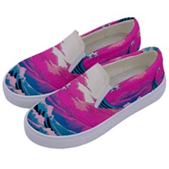 Waves Mountains Sky Kids  Canvas Slip Ons