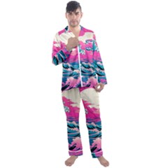 Waves Mountains Sky Men s Long Sleeve Satin Pajamas Set