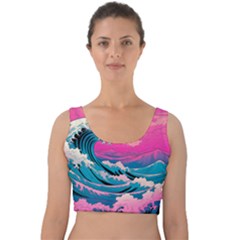 Waves Mountains Sky Velvet Crop Top