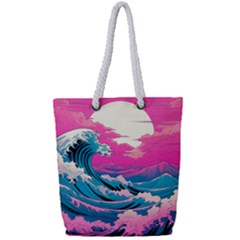 Waves Mountains Sky Full Print Rope Handle Tote (small)