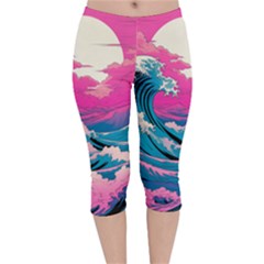 Waves Mountains Sky Velvet Capri Leggings 