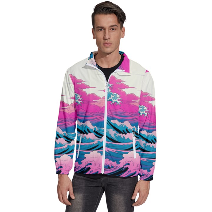 Waves Mountains Sky Men s High Neck Windbreaker