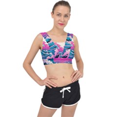 Waves Mountains Sky V-back Sports Bra