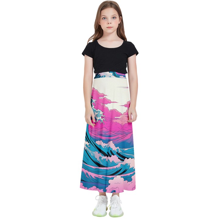 Waves Mountains Sky Kids  Flared Maxi Skirt