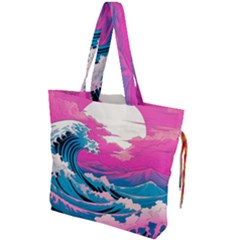 Waves Mountains Sky Drawstring Tote Bag