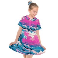 Waves Mountains Sky Kids  Short Sleeve Shirt Dress