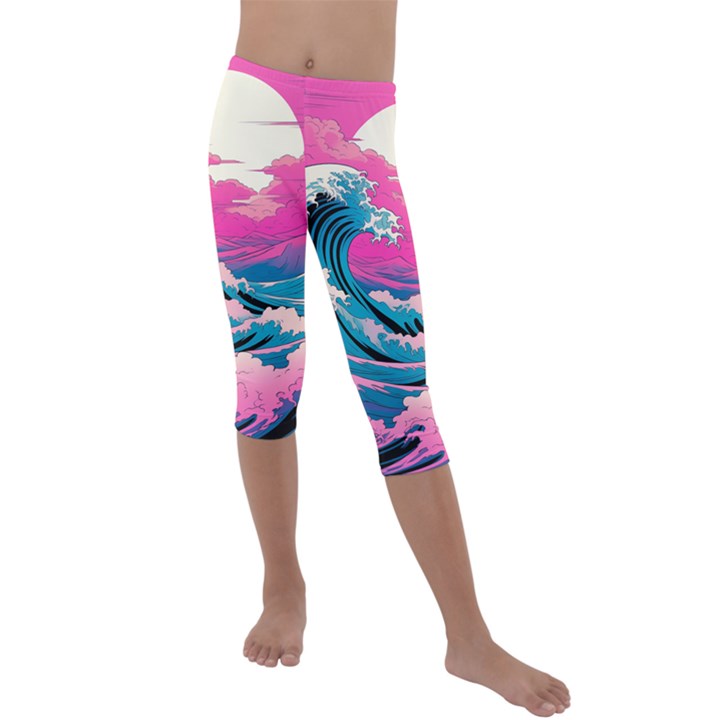 Waves Mountains Sky Kids  Lightweight Velour Capri Leggings 