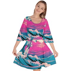 Waves Mountains Sky Velour Kimono Dress