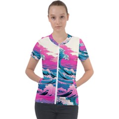 Waves Mountains Sky Short Sleeve Zip Up Jacket