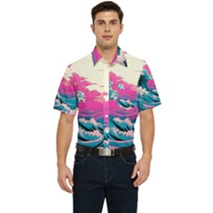 Waves Mountains Sky Men s Short Sleeve Pocket Shirt 