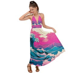 Waves Mountains Sky Backless Maxi Beach Dress