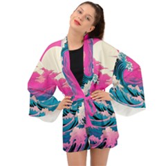 Waves Mountains Sky Long Sleeve Kimono