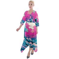 Waves Mountains Sky Quarter Sleeve Wrap Front Maxi Dress